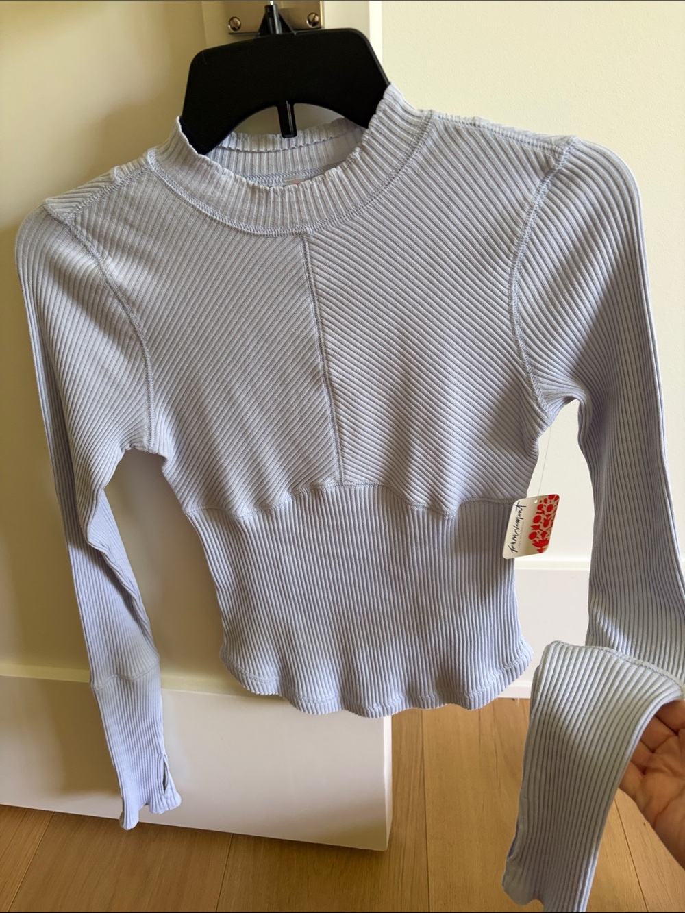 Free People Ribbed Long-Sleeve Mock Neck Top - Light Blue